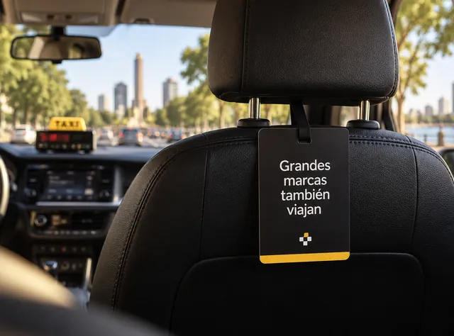 Publicidad colgante en el interior de un taxi
